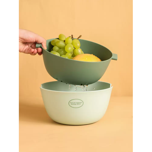 双层洗菜盆沥水篮厨房淘菜盆菜篓网红水果盘客厅家用菜篮子 灰绿沥水篮